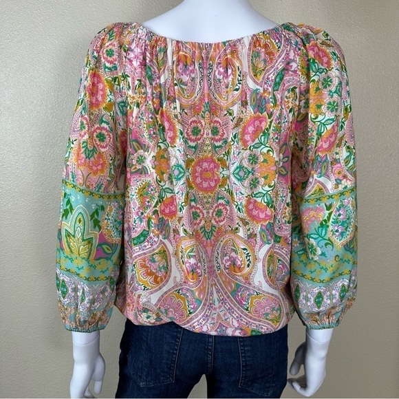 Boston Proper Blouse Sz XS Boho Beach Club Print Blouson - Picture 7 of 12